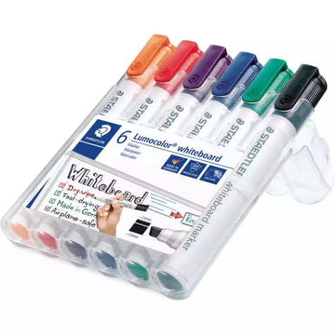 Picture of STAEDTLER 351 LUMOCOLOR WHITEBOARD MARKER CHISEL ASSORTED WALLET 6