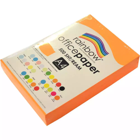 Picture of RAINBOW COLOURED A4 COPY PAPER 75GSM 500 SHEETS FLURO ORANGE