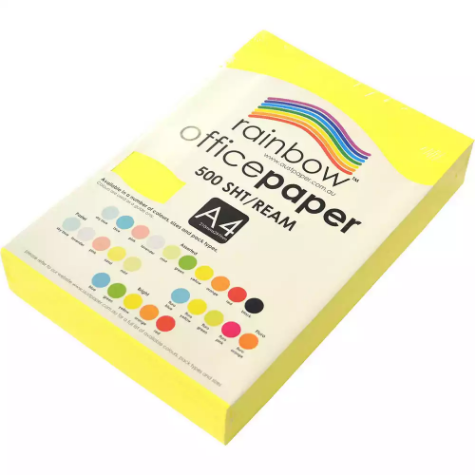 Picture of RAINBOW COLOURED A4 COPY PAPER 75GSM 500 SHEETS FLURO YELLOW