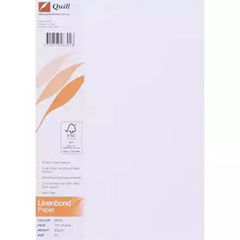 Picture of QUILL LINEN BOND PAPER A4 90GSM WHITE PACK 100