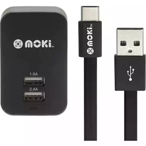 Picture of MOKI WALL CHARGER AND SYNCHARGE CABLE USB-A TO USB-C 150MM BLACK