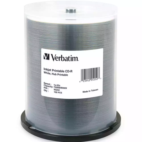Picture of VERBATIM CD-R 700MB 52X PRINTABLE SPINDLE WHITE PACK 100
