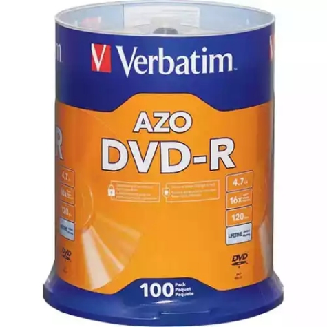 Picture of VERBATIM AZO DVD-R 4.7GB 16X SPINDLE SILVER PACK 100