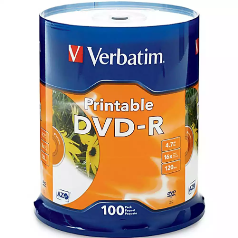 Picture of VERBATIM DVD-R 4.7GB 16X PRINTABLE SPINDLE WHITE PACK 100