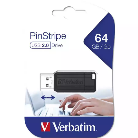 Picture of VERBATIM STORE-N-GO PINSTRIPE USB FLASH DRIVE 2.0 64GB BLACK