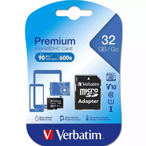 Picture of VERBATIM PREMIUM MICROSDHC MEMORY CARD WITH ADAPTER UHS-I V10 U1 CLASS 10 32GB