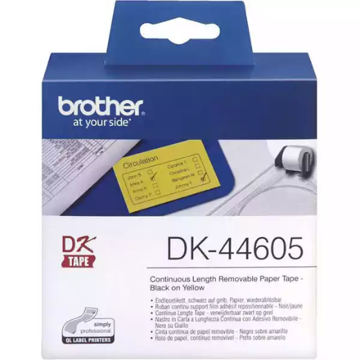 Picture of BROTHER DK-44605 REMOVABLE CONTINUOUS PAPER LABEL ROLL 62MM X 30.48MM YELLOW