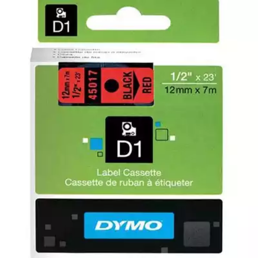 Picture of DYMO 45017 D1 LABELLING TAPE 12MM X 7M BLACK ON RED