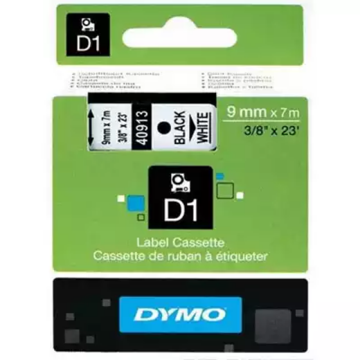 Picture of DYMO 41913 D1 LABELLING TAPE 9MM X 7M BLACK ON WHITE