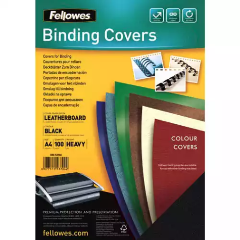 Picture of FELLOWES BINDING COVER LEATHERGRAIN 230GSM A4 BLACK PACK 100