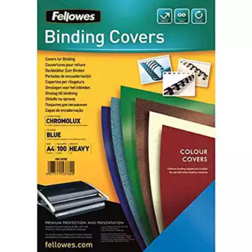 Picture of FELLOWES CHROMOLUX BINDING COVER GLOSS 250GSM A4 BLUE PACK 100