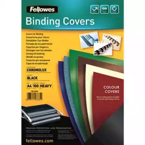Picture of FELLOWES CHROMOLUX BINDING COVER 250GSM A4 GLASS BLACK PACK 100