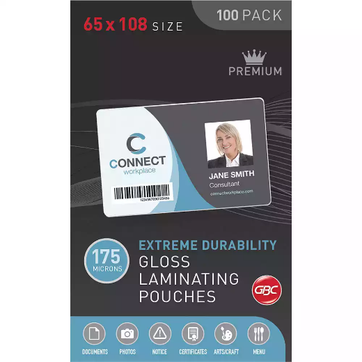 Picture of GBC LAMINATING POUCH 175 MICRON 65 X 108MM CLEAR PACK 100