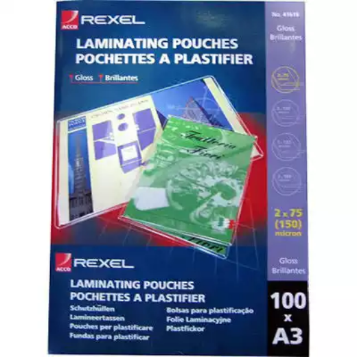 Picture of REXEL LAMINATING POUCH 75 MICRON A3 CLEAR PACK 100