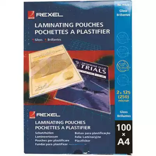 Picture of REXEL LAMINATING POUCH 125 MICRON A4 CLEAR PACK 100