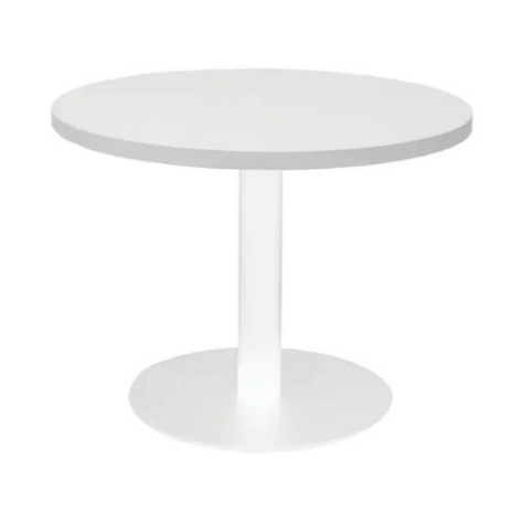 Picture of RAPIDLINE CIRCULAR COFFEE TABLE 600 X 425MM NATURAL OAK TABLE TOP / WHITE POWDER COAT BASE
