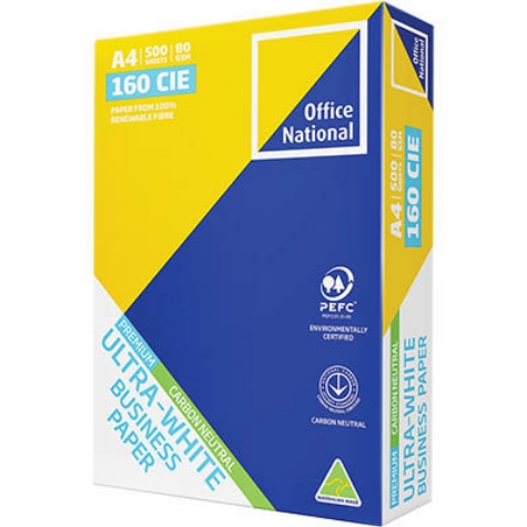 Picture of OFFICE NATIONAL A4 ULTRA WHITE CARBON NEUTRAL COPY PAPER 80GSM WHITE PACK 500 SHEETS