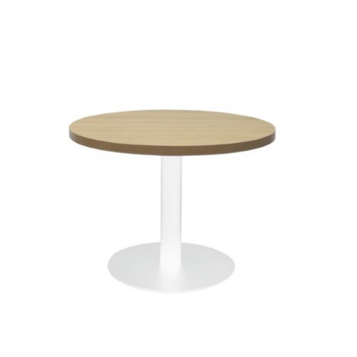 Picture of RAPIDLINE CIRCULAR COFFEE TABLE 600 X 425MM BEECH COLOURED TABLE TOP / WHITE POWDER COAT BASE