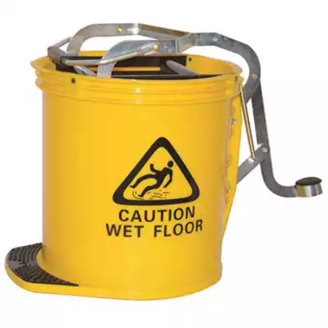 Picture of CLEANLINK MOP BUCKET HEAVY DUTY METAL WRINGER 16 LITRE YELLOW