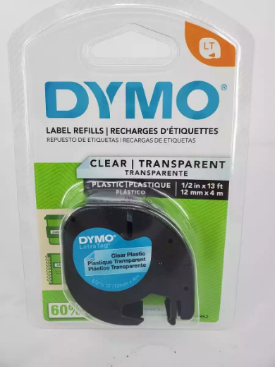 Picture of DYMO 16952 LETRATAG LABELLING TAPE PLASTIC 12MM X 4M BLACK ON CLEAR