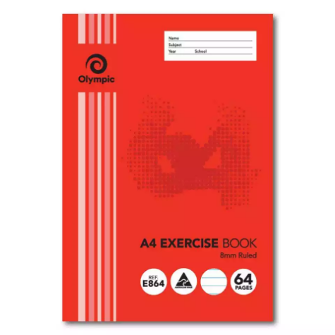 Picture of OLYMPIC E864 EXERCISE BOOK 8MM RULED 55GSM 64 PAGE A4