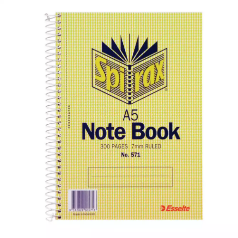 Picture of SPIRAX 571 NOTEBOOK 7MM RULED SPIRAL BOUND SIDE OPEN 300 PAGE A5