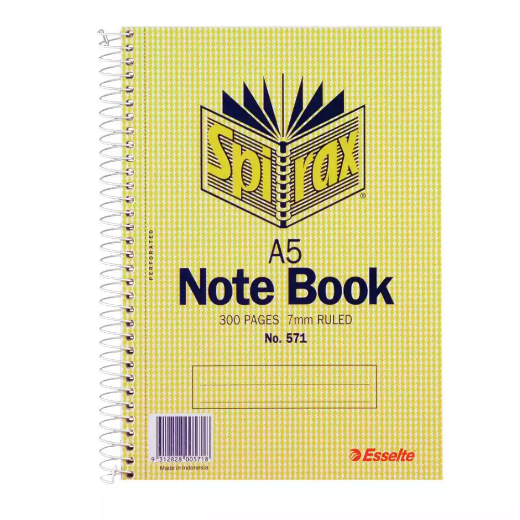 Picture of SPIRAX 571 NOTEBOOK 7MM RULED SPIRAL BOUND SIDE OPEN 300 PAGE A5