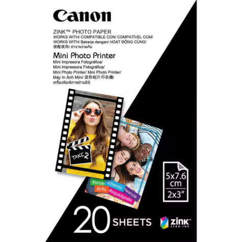 Picture of CANON MP-PP ZINK MINI PHOTO PRINTER PAPER 2 X 3 INCH WHITE PACK 20 SHEETS