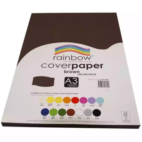 Picture of RAINBOW COVER PAPER 125GSM A3 BROWN PACK 100