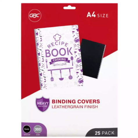 Picture of GBC IBICO BINDING COVER LEATHERGRAIN 300GSM A4 BLACK PACK 25