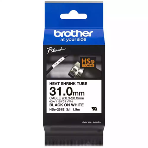 Picture of BROTHER HSE-261E HEAT SHRINK TUBE LABELLING TAPE 31MM BLACK ON WHITE