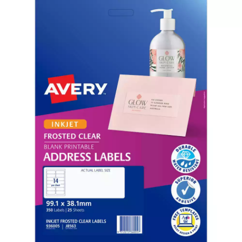 Picture of AVERY 936005 J8563 INKJET LABEL 14UP CLEAR WITH MATT FINISH PACK 25