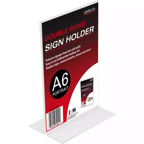 Picture of DEFLECTO SIGN HOLDER T-SHAPE DOUBLE SIDED PORTRAIT A6 CLEAR
