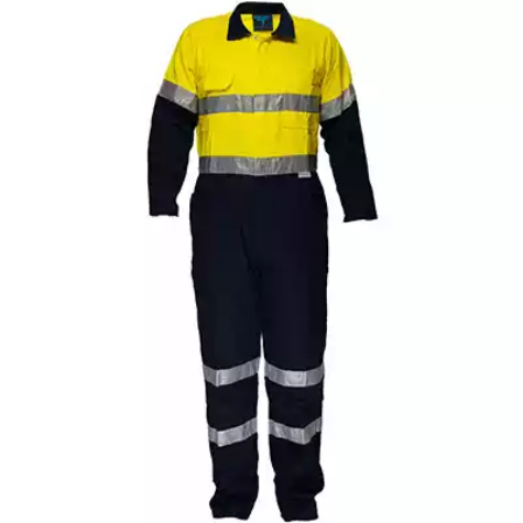 Picture of PRIME MOVER MA931 REGULAR WEIGHT COVERALL WITH METAL STUD CLOSURE AND TAPE 2-TONE YELLOW NAVY 107ST