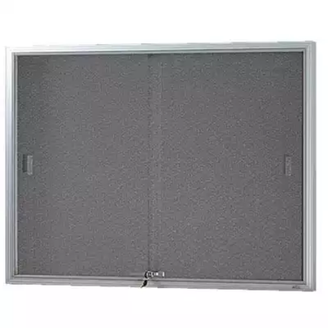 Picture of VISIONCHART BE NOTICED NOTICE CASE 2 SLIDING DOOR 1220 X 915MM SILVER FRAME GREY BACKING