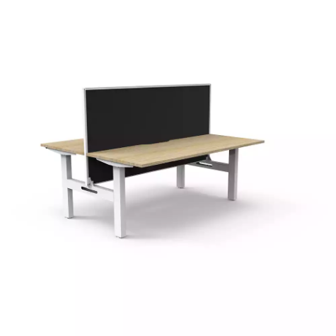 Picture of RAPIDLINE BOOST STATIC DOUBLE SIDED WORKSTATION WITH SCREEN 1200MM NATURAL OAK TOP / WHITE FRAME / BLACK SCREEN