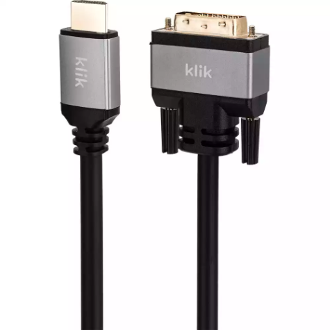 Picture of KLIK HDMI CABLE MALE TO DVI MALE 2M BLACK/SILVER