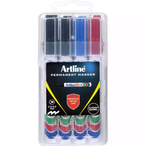 Picture of ARTLINE 90 PERMANENT MARKER CHISEL 2-5MM ASSORTED HARD CASE PACK 4