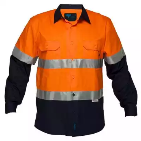 Picture of PRIME MOVER MA801 COTTON DRILL SHIRT LONG SLEEVE LIGHTWEIGHT WITH TAPE 2-TONE ORANGE NAVY 3XL