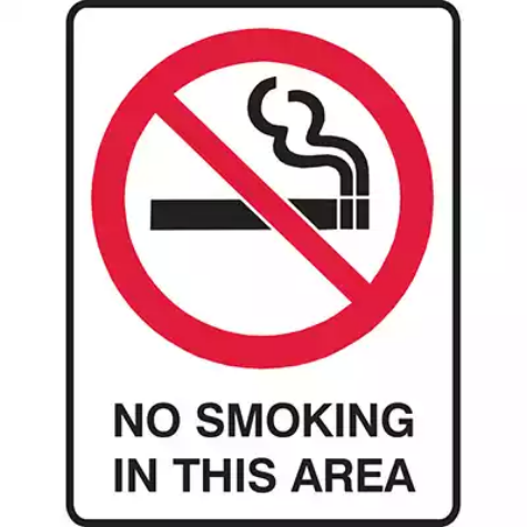 Picture of BRADY PROHIBITION SIGN NO SMOKING IN THIS AREA 450 X 300MM POLYPROPYLENE