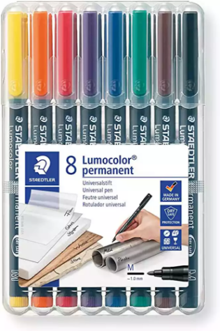 Picture of STAEDTLER 317 LUMOCOLOR PERMANENT MARKER BULLET 1.0MM ASSORTED WALLET 8