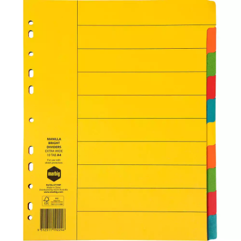 Picture of MARBIG EXTRA WIDE DIVIDER MANILLA 10-TAB A4 BRIGHT ASSORTED