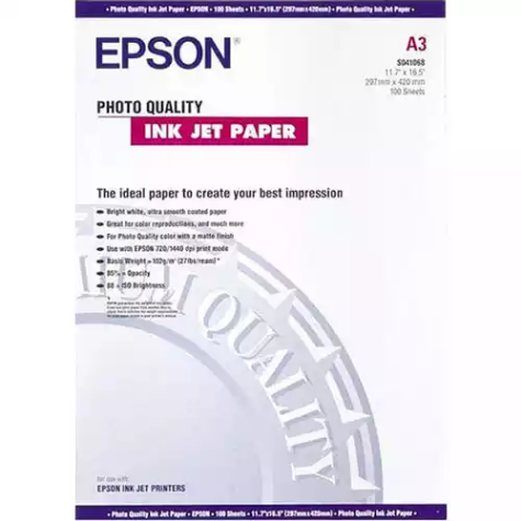 Picture of EPSON C13S041068 QUALITY PHOTO PAPER 102GSM A3 WHITE PACK 100