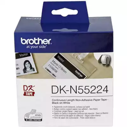 Picture of BROTHER DK-N55224 NON-ADHESIVE CONTINUOUS PAPER ROLL 54MM X 30.48MM WHITE