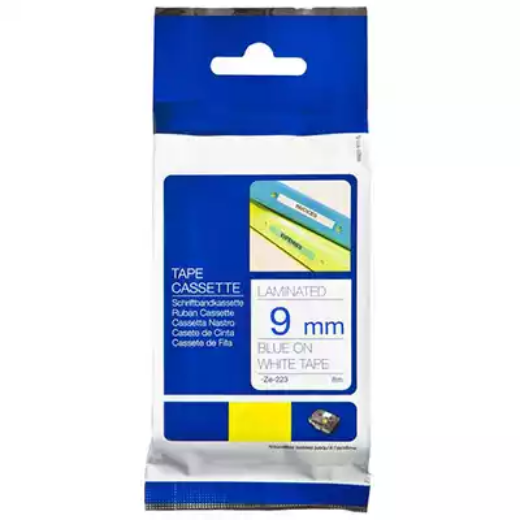 Picture of BROTHER TZE-223 LAMINATED LABELLING TAPE 9MM BLUE ON WHITE