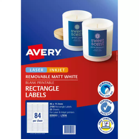 Picture of AVERY 959053 L7656 REMOVABLE MULTI-PUROSE LABEL LASER INKJET 84UP WHITE PACK 25