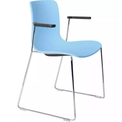 Picture of DAL ACTI CHAIR SLED BASE ARMS BLACK ARM-PADS AND CHROME FRAME PALE BLUE POLYPROP SHELL