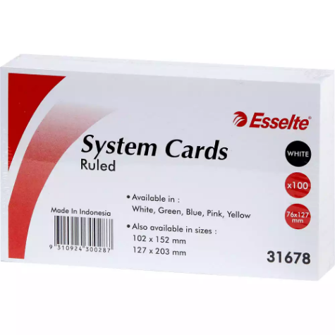 Picture of ESSELTE RULED SYSTEM CARDS 76 X 127MM WHITE PACK 100