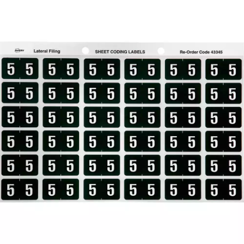 Picture of AVERY 43345 LATERAL FILE LABEL SIDE TAB YEAR CODE 5 25 X 38MM DARK GREEN PACK 180