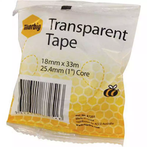 Picture of MARBIG TRANSPARENT TAPE 18MM X 33M 25.4MM CORE